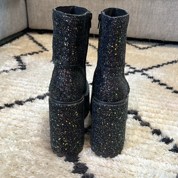 YRU Black Multi-Glitter Platform Ankle Boots - Picture 5 of 9